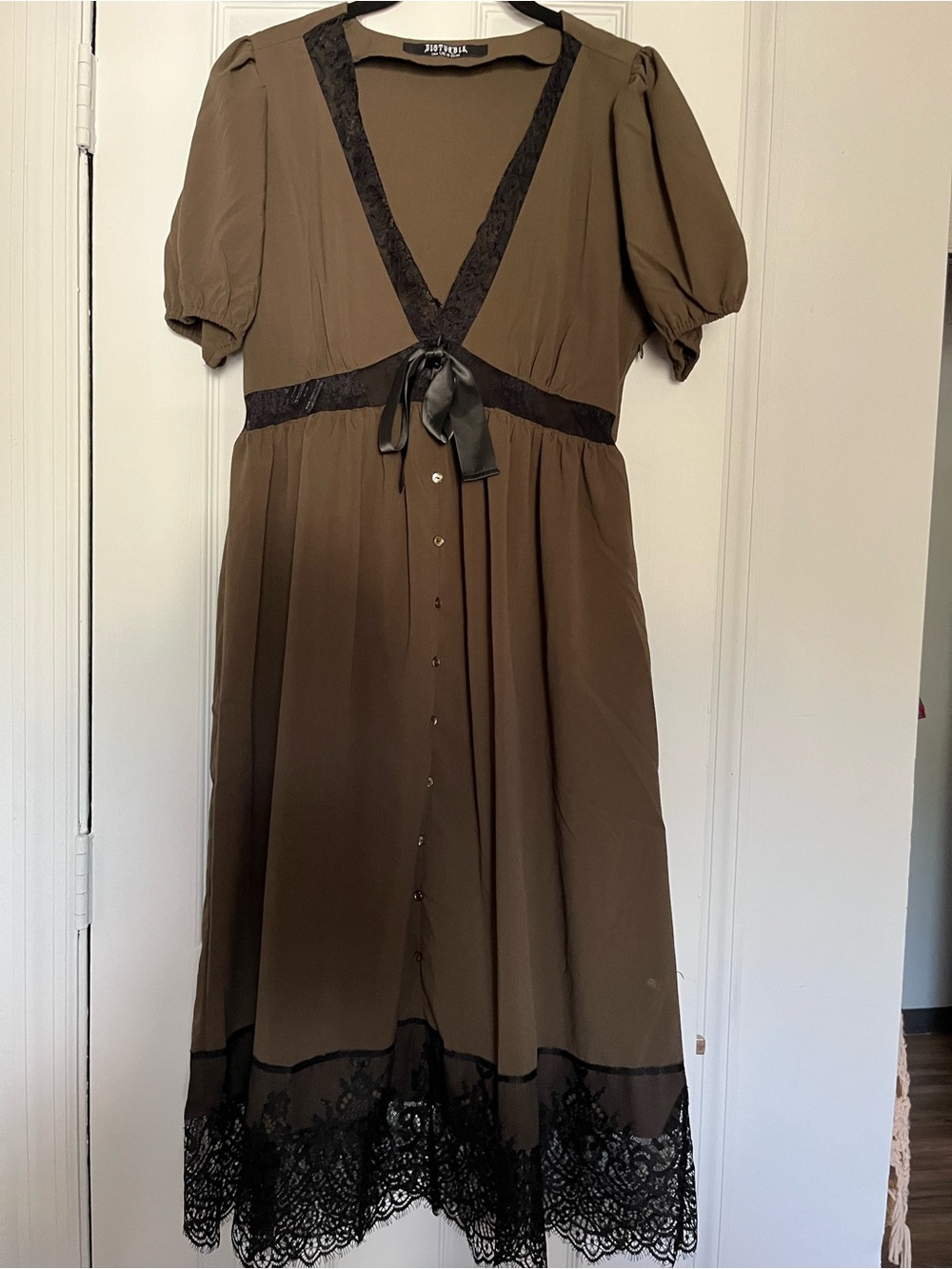 NWOT Disturbia Olive Green Midi Dress with Black Lace Trim